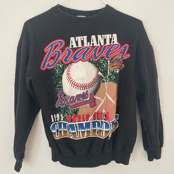 Vintage Atlanta Braves Baseball 1995 Black World Series Sweatshirt womens small - Picture 2 of 7